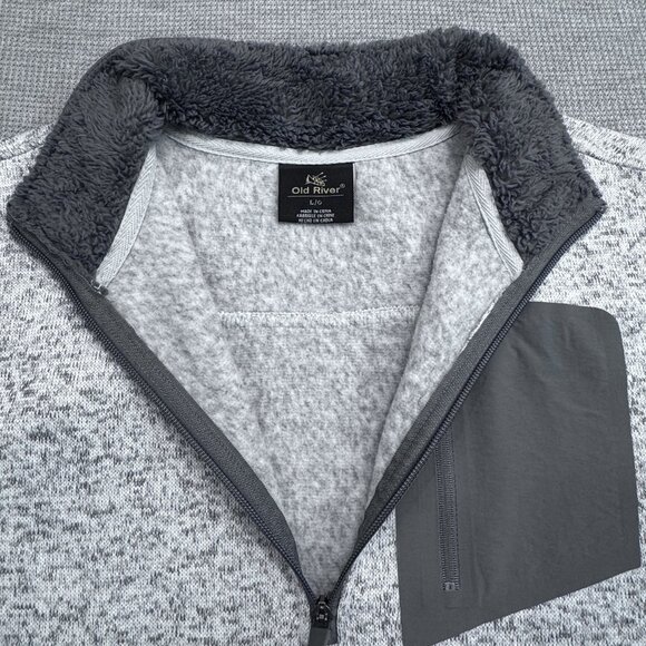 Old River Mens Size L Gray Speckled Quarter Zip Fleece Pullover Sweater Pocket - Picture 7 of 13